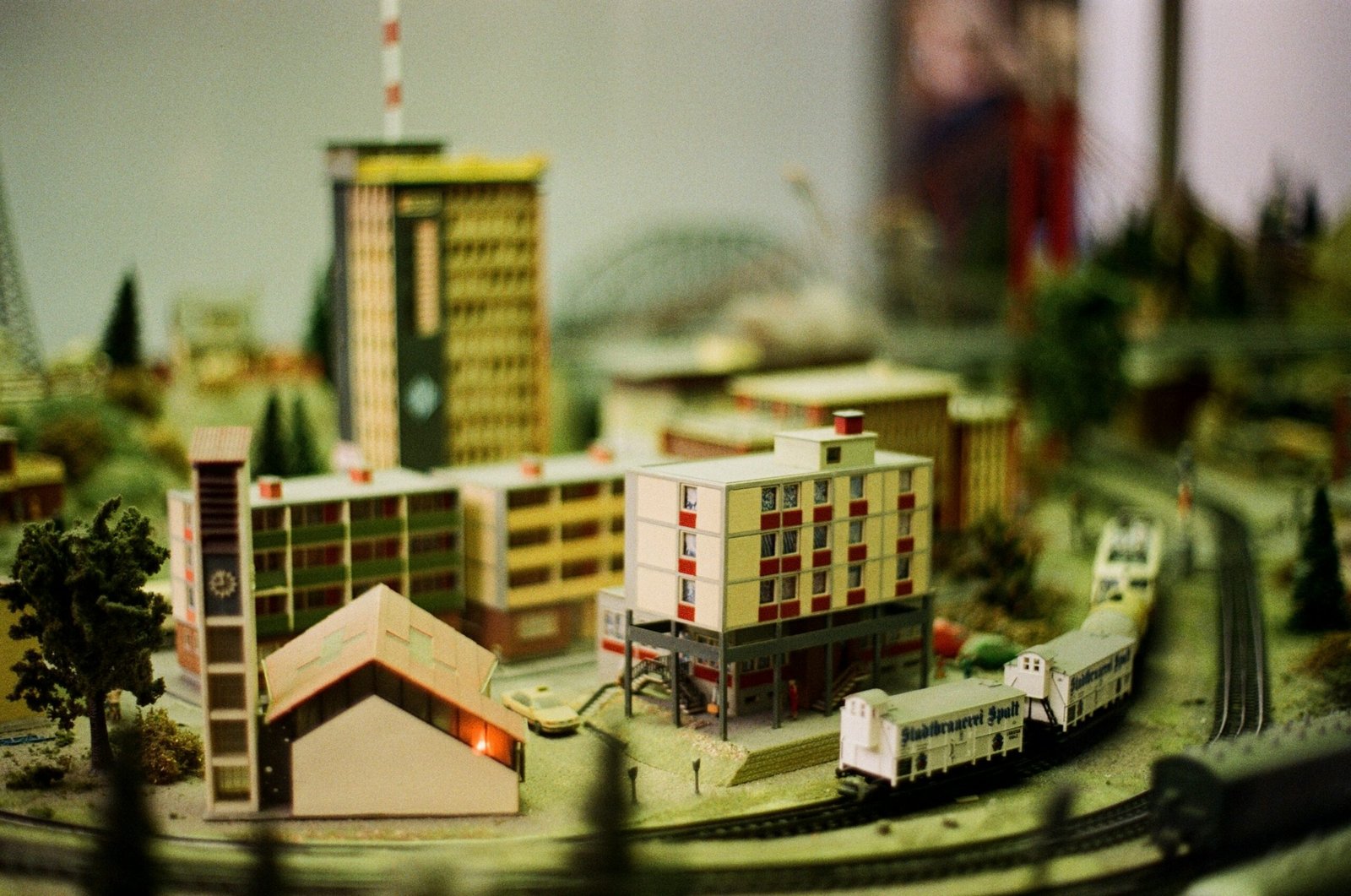 a model of a city with a train on the tracks